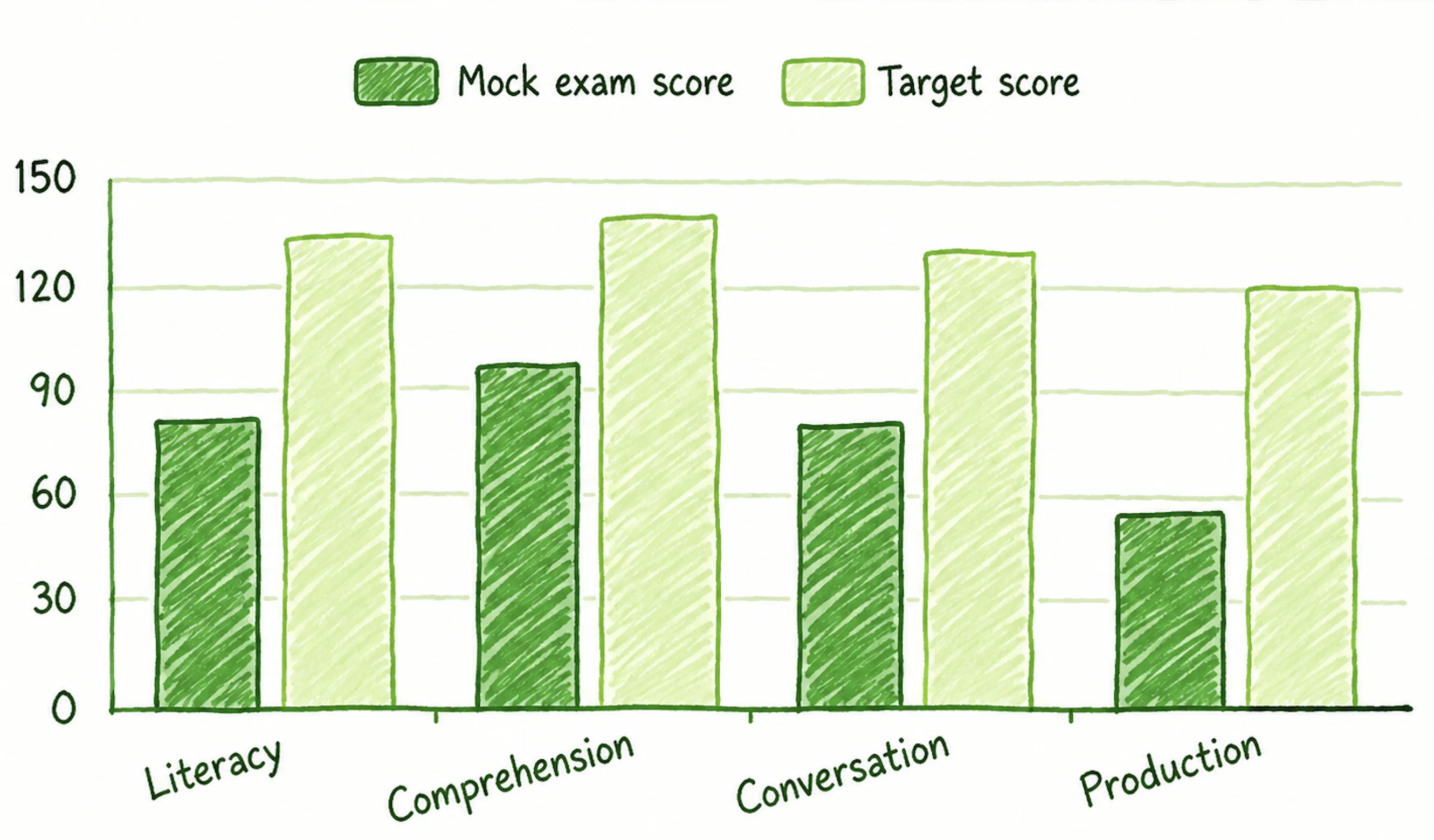 Find the gap to your target screenshot for DET mock practice
