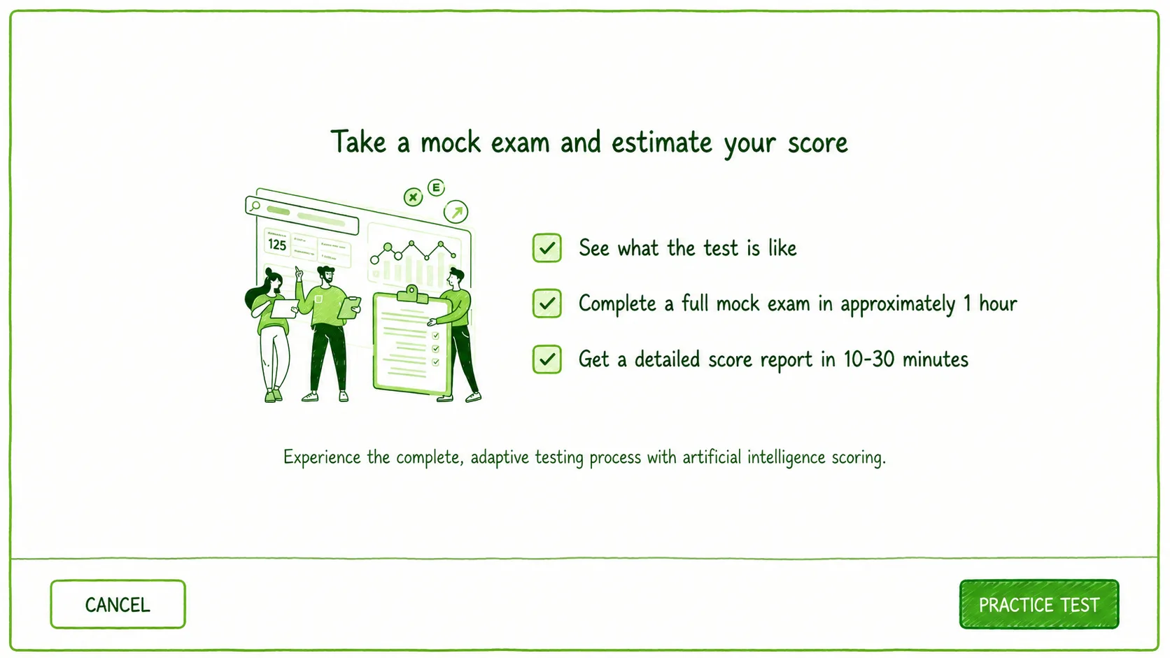 Take a timed mock attempt screenshot for DET mock practice