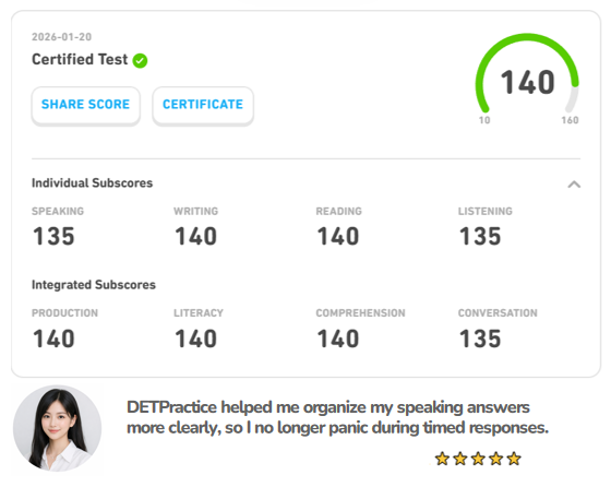DET mock score result example 2