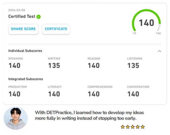 DET mock score result example 3
