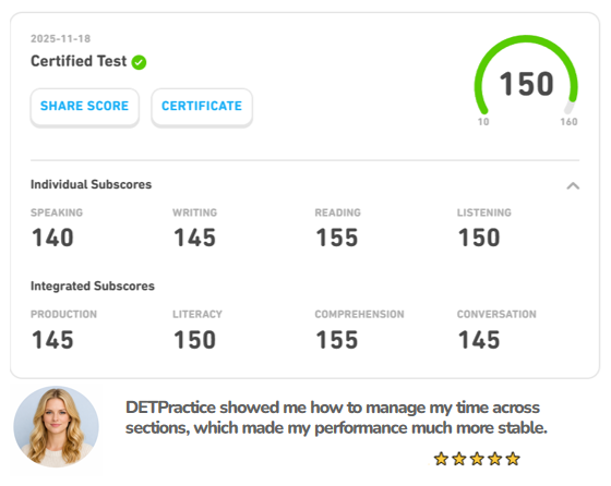 DET mock score result example 1