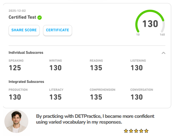 DET mock score result example 8